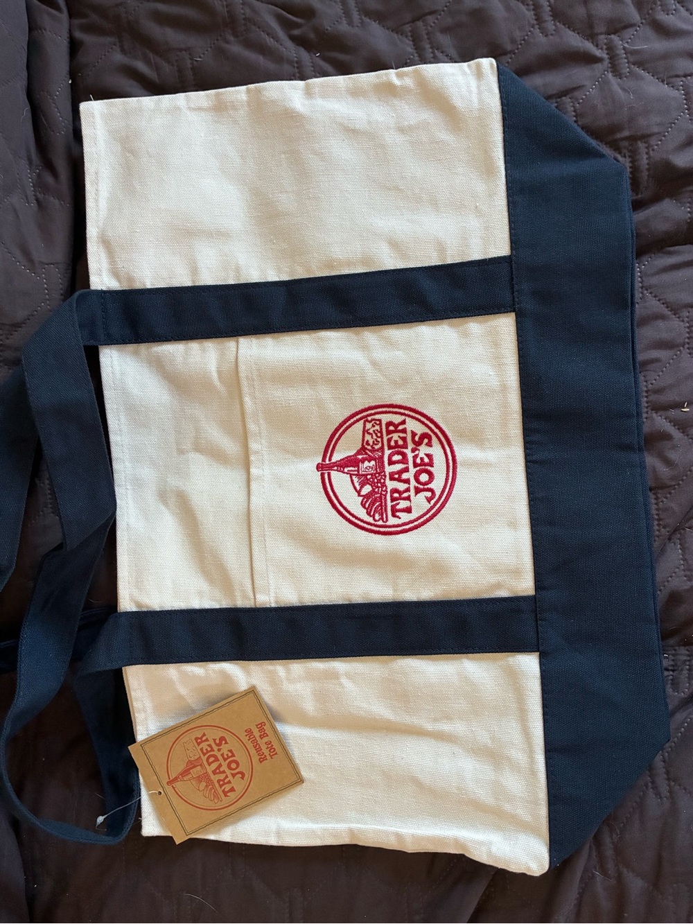 Trader Joe’s large Canvas Tote Bag in Natural and Navy